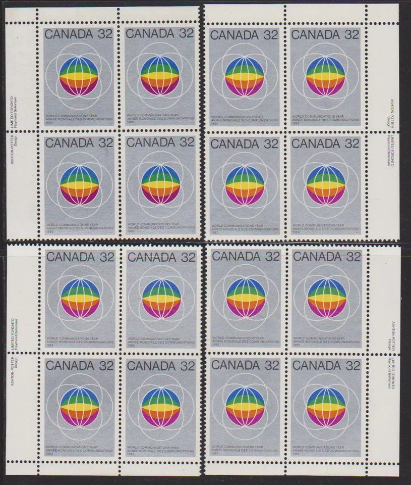 1983 Canada SC# 976 - UN World Comm. Year - Set of 4 Plate Blocks M-NH Lot# 1628 - Image 1 of 1