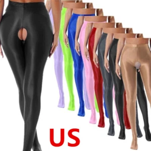 Womens Shiny Oil Glossy Footed Pantyhose Tights Shimmery Yoga Hollow Out Pant - Picture 1 of 102