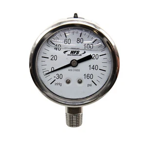 -30 HG-160 PSI Dia. 2,5" Manometro pressione aria sottovuoto montaggio inferiore riempito di olio - Foto 1 di 6