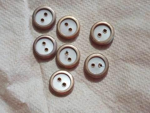 Pearl? Metal Wrapped 2 Hole Buttons. Matching Set Of 7 Cover
