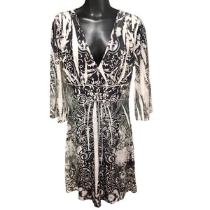 Vintage Girl Embellished Floral V-Neck Dress Junior XL Black White Green - Picture 1 of 12