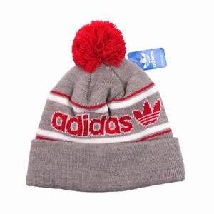 adidas Originals Jacquard Pom Beanie EW2716 Heather/Scarlet/White Unisex Adult - Picture 1 of 5