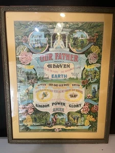 Gerahmte 1905 John Lee Lithographie Vaterunser 10 Gebote lebendige Rosen Passepartout - Bild 1 von 16