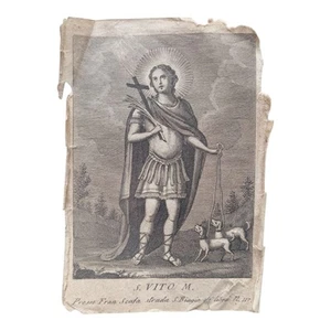 *HH* Antica Incisione Religiosa Votiva Devozionale Santino San Vito Martire - Photo 1/4