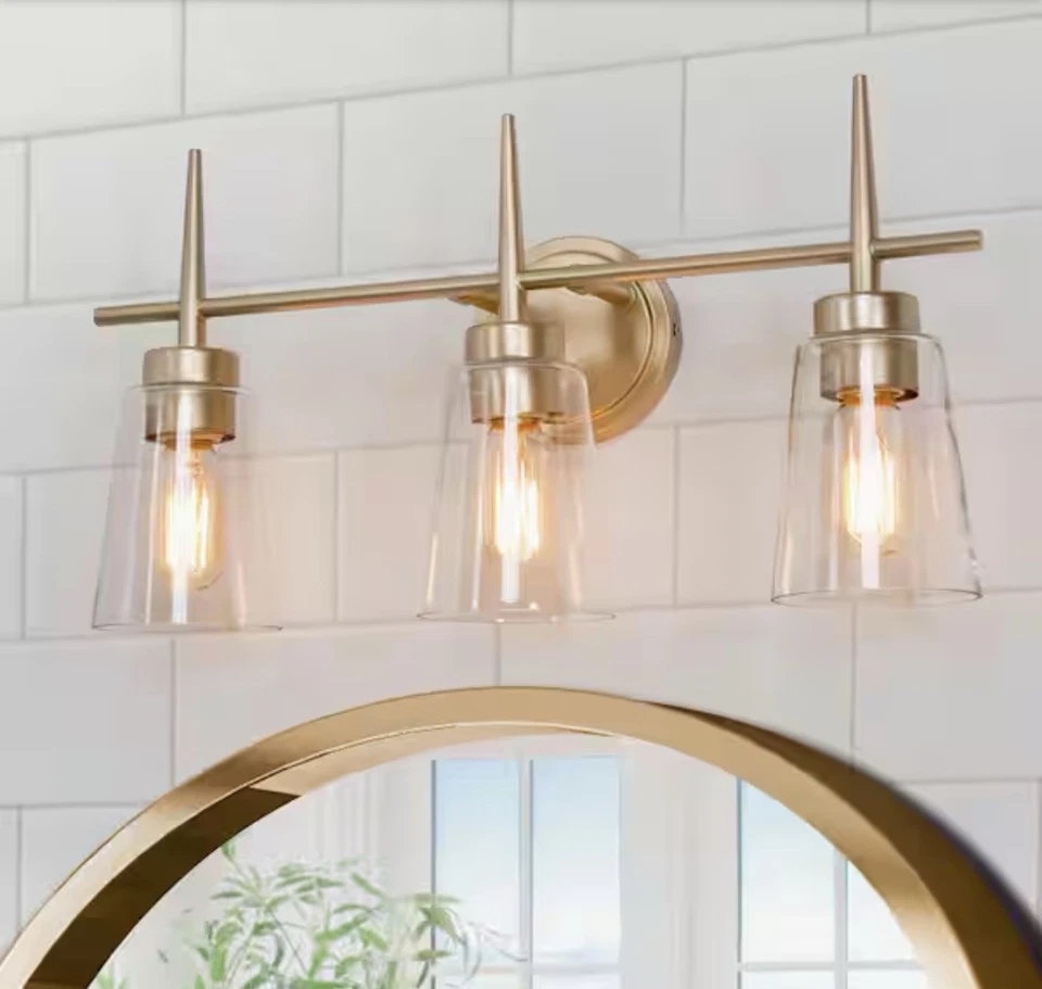 Uolfin 77Q26NHD240256B Farmhouse Gold Dule 3-Light Bell Brass Vanity Light