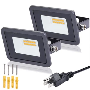 2Pack 10W Plug in LED Flood Light, Warm White LED Work Light, IP68 Waterproof... - Picture 1 of 5