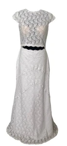 Boho Lace Crop Top Cap Sleeve Full Length White Wedding Dress Gown SZ 10/12 READ - Picture 1 of 24