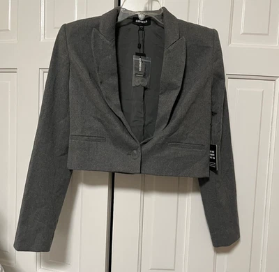 NOVO BLAZER CROPPED EXPRESS PICO LAPELA UM BOTÃO PEQUENO Business CINZA - Imagem 1 de 3