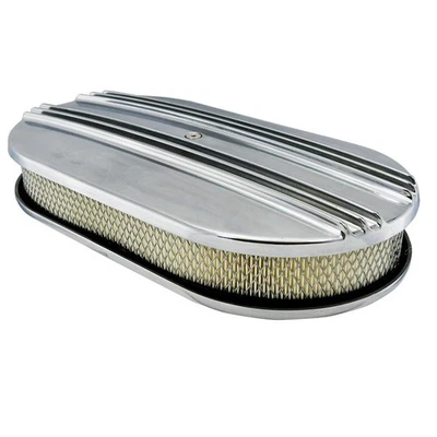 Air Cleaner Kit 15x2 Oval Half Finned Polished Aluminum Flat Base Filter Hot Rod Foto 1 de 2