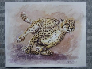 CHEETAH Animals Original Watercolor Acrylic Painting Art By Artist - Picture 1 of 2