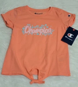 Champion Girl's Hearts Tie Front T-Shirt, Coral Reef. SZ 3T - Picture 1 of 2