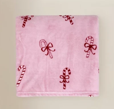 CHRISTMAS PINK CANDY CANE THROW BLANKET SUPERSOFT 120x150cm New - Image 1 of 3
