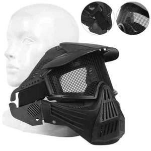 TACTICAL AIRSOFT FULL FACE MESH MASK BLACK HELMET METAL GRID PAINTBALL GUARD - Picture 1 of 8