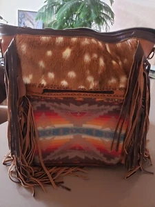 Pendleton material and deerskin tote backpack conversion with fringe - Picture 1 of 15