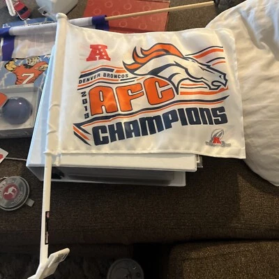 NFL Denver Broncos винтажный двусторонний автомобиль флаг 2013 AFC чемпионов новый с ярлыком - Изображение 1 из 4