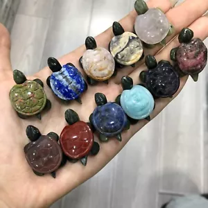 5pz Miscela Naturale Quarzo Intagliato a Mano Mini Tartaruga Marina Cristallo Reiki Guarigione - Foto 1 di 9