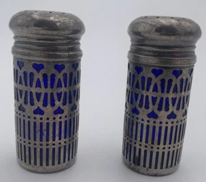 Vintage Godinger Salt & Pepper set Cobalt Blue Glass & Silverplate Filigree - Picture 1 of 5
