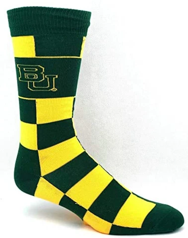 NEW! NCAA Baylor Bears Jumbo Check Yellow Green Waco Dress Mens Women Socks OSFM Cover