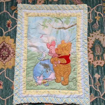 Vintage DISNEY Winnie The Pooh Crib Comforter Blanket Quilt Piglet Fuzzy READ - Image 1 of 4