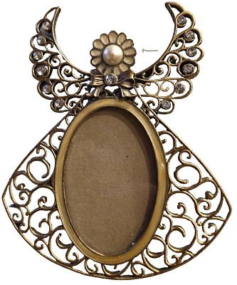 Украшенный ангел фото рамка искусственного жемчуга со стразами золотой тон 5,5 «Hx4,5» W/3 x 2 фото - Изображение 1 из 4