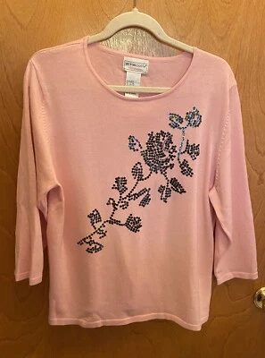 ВИНТАЖНЫЙ VICTOR COSTA СЛУЧАЙ РОЗОВЫЙ ТУНИКА СВИТЕР.ЦВЕТОЧНЫЙ БЛЕСТКАМИ ДИЗАЙН. LG новый с ценниками - Изображение 1 из 4