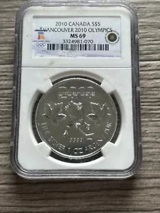 2010 CANADA SILVER NGC MS 69 VANCOVER OLYMPICS FIVE DOLLAR 1 OZ 999 SILVER COIN - Picture 1 of 2