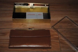 Vintage Amity Buffalo Calf Hide Tan Womens Wallet French Clutch Leather Accessor - Picture 1 of 9