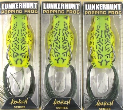 (3) Lunkerhunt Hollow Body Topwater 2 1/2" Popping Frog Under Cover 1/2 Oz New - Image 1 of 4