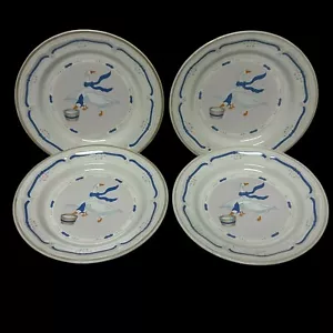 Set Of 4 Vintage 1987 Newcor Countryside Geese Stoneware 7.5” Salad Plates - Picture 1 of 14