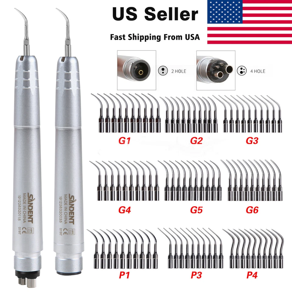 Dental Ultrasonic Air Perio Scaler Handpiece Hygienist 2/4 Hole With 3 Tips USA - Image 1 of 1