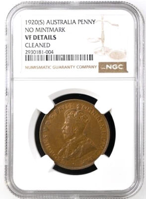 1920 S Australia 1 Penny, No Mintmark,  NGC VF Details-Cleaned, KM-23 - Image 1 of 2