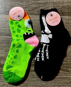Halloween Socks Ankle Monster Skeleton Kids Sz 7 -8.5 Two Pairs Teen Shoe Sz 8 - Picture 1 of 6