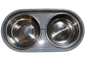 Double Pet Dog Stainless Steel Bowls With Non-slide Stand Food Water Feeder NWT - Picture 1 of 6