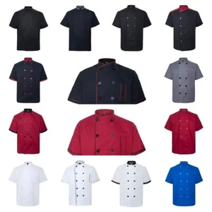 Unisex Chef Coat Jacket Short Sleeve Restaurant Kitchen Work Uniform Workwear - Picture 1 of 87