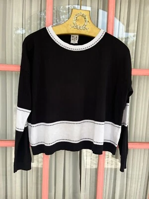 Suéter PLANET by Lauren G. Negro Blanco Rayas Algodón Usado en Excelente Condición Calce Cuadrado OSFA Foto 1 de 4