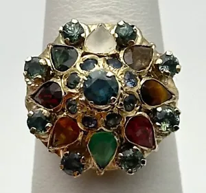 Vintage 8k Gold Filigree style Harem Ring with Multiple Colored Stones Size: 6 - Picture 1 of 14