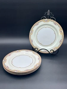 4 RARE Vintage Royal Kikusui KIK18 Dinner Plates Blue Border Floral Swags Rose - Picture 1 of 13