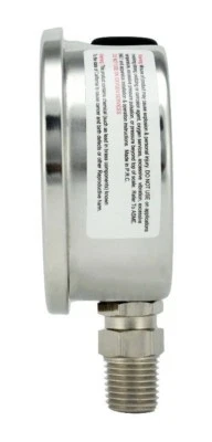 2" Pressure Gauge, Stainless Steel Case, Liquid Filled, Lower Mnt, 400 PSI - Image 1 of 4