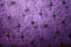 SPIDERS AND WEBS ON PURPLE FROM ANDOVER  -  100% COTTON FABRIC - Picture 1 of 4