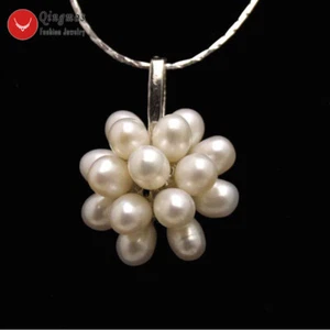 20mm Flower Natural White Pearl Pendant Necklace for Women 17" Chain Chokers - Picture 1 of 7