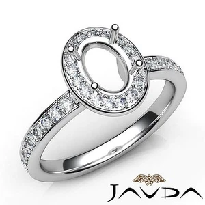 Classic 0.45Ct Halo Pave Diamond Engagement Oval Semi Mount Ring 14k White Gold - Picture 1 of 7
