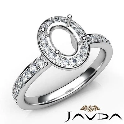 Classic 0.45Ct Halo Pave Diamond Engagement Oval Semi Mount Ring 14k White Gold - Image 1 of 4