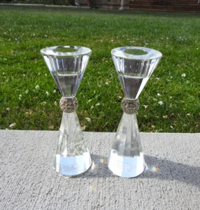 (2) Shannon Hour Glass Taper Crystal Rhinestone Bling Design Candle Holders 6" - Picture 1 of 6