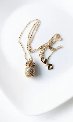 Banana Republic  GOLD Tone Rhinestone  PINEAPPLE Pendant Bead Chain NECKLACE  - Image 1 of 4