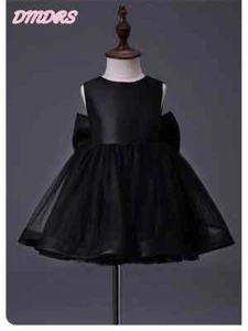 Kids Satin Black Girl DressBirthday Sleeveless Retro Ball Gown Princess Dress - Picture 1 of 10