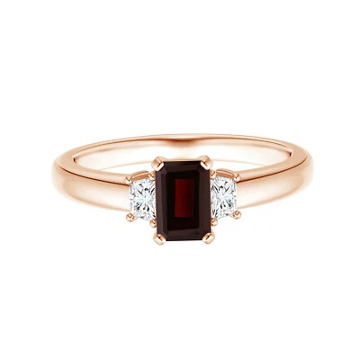 Three Stone 7x5MM Radiant Cut Garnet Gemstone Women Ring 14k Rose Gold Foto 1 de 4