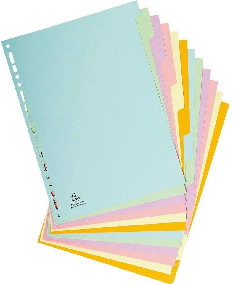 Exacompta Karton-Register Trennblätter Ordnerregister DIN A4 Pastell 12-teilig