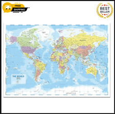 World Map Poster - Large Wall Map of the World – World Map Wall Art Atlas - Perf