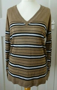 Ladies Next V-Neck Camel Stripe Knit Top UK 14;EUR 42. - Bild 1 von 7