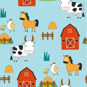 Baumwolljersey Digital Bauernhof Babyblau Breite 150 cm Tiere Pferd Kinderstoff - Bild 1 von 1